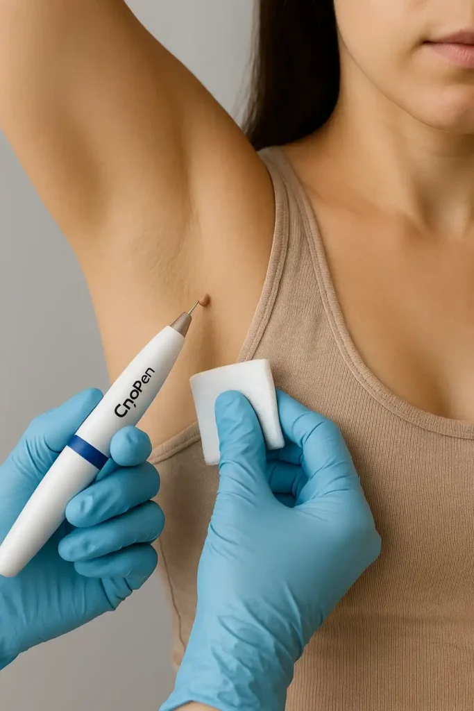 woman having cryopen to remove underarm skin tags Walthamstow